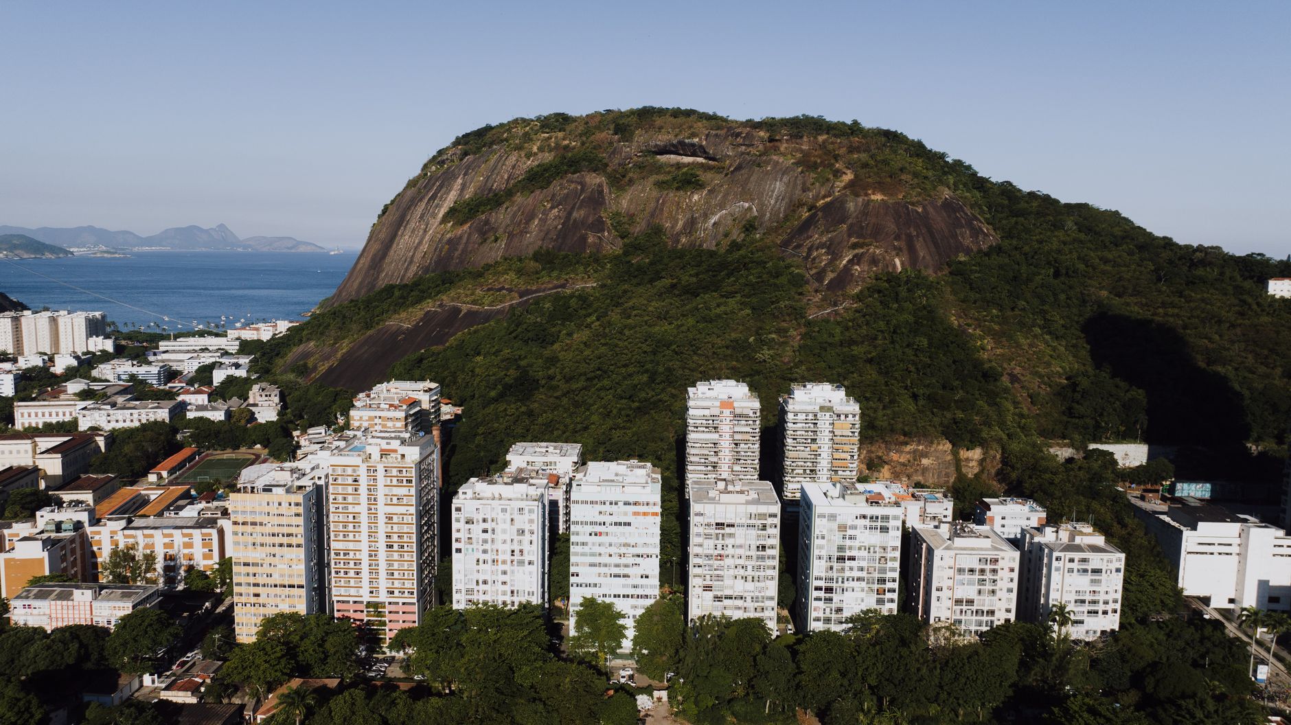 A stunning aerial shot highlighting Rio de Janeiro's urban and natural landscapes.