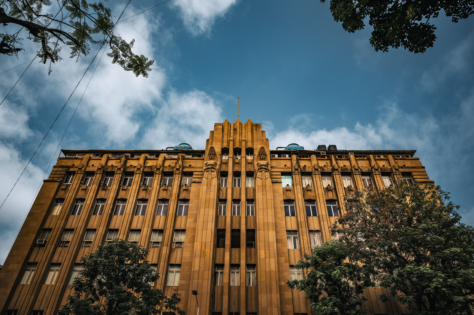 Art Deco architectural marvel in Mumbai, captured with striking blue skies.