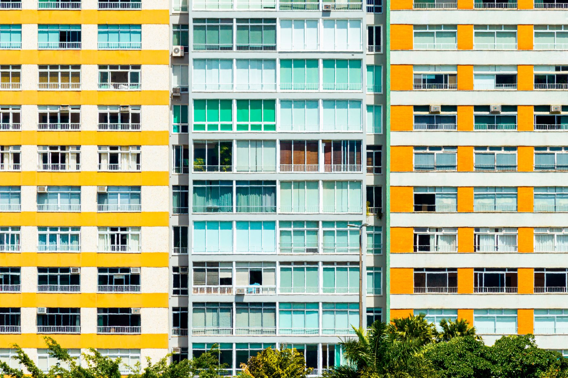 Colorful architectural facade of a residential building in Rio de Janeiro, Brazil, showcasing modern design.