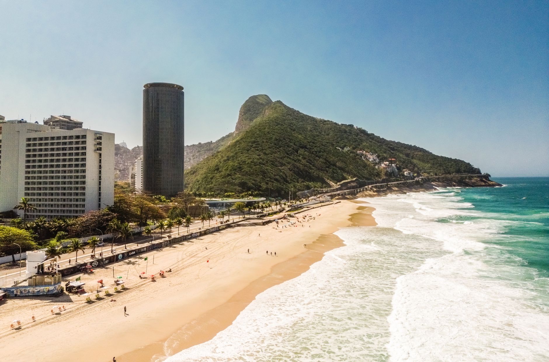 A stunning view of the Rio de Janeiro coastline, blending beach and urban skyline.