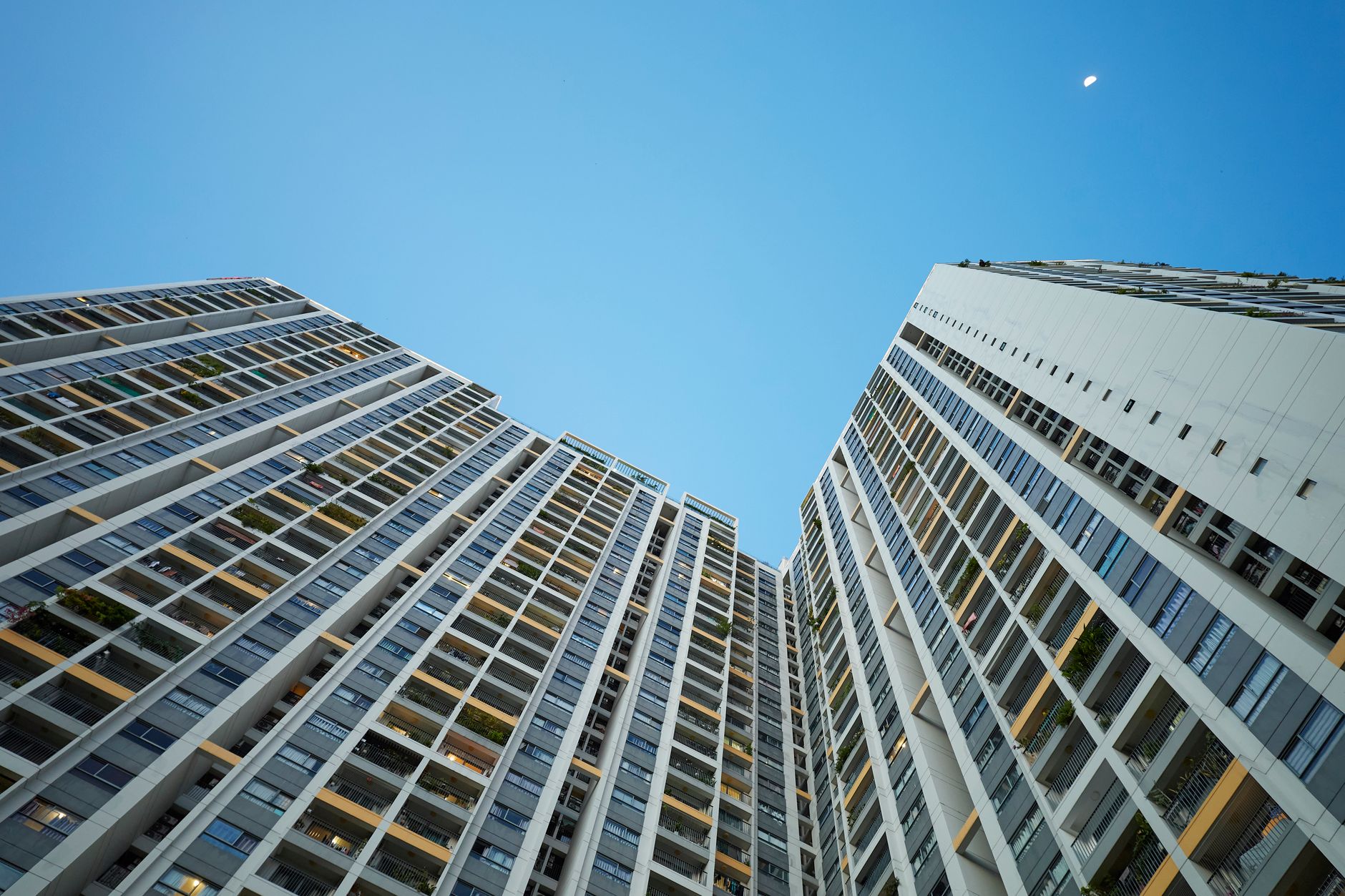A view of contemporary skyscrapers reaching for the sky in Ho Chi Minh City, Vietnam.