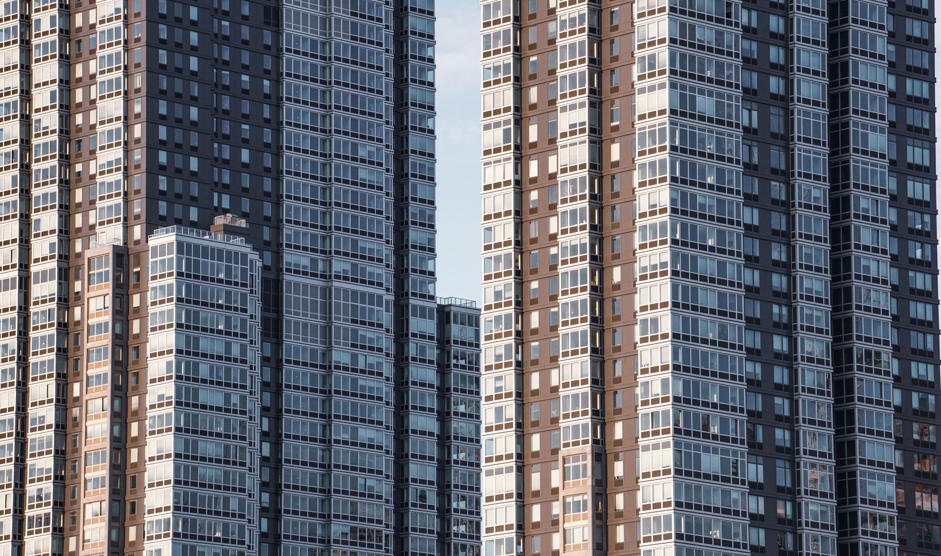 A detailed view of modern skyscrapers in New York City, showcasing urban architecture.