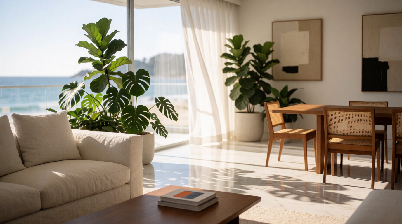 Interior moderno de um flat mobiliado no Leblon