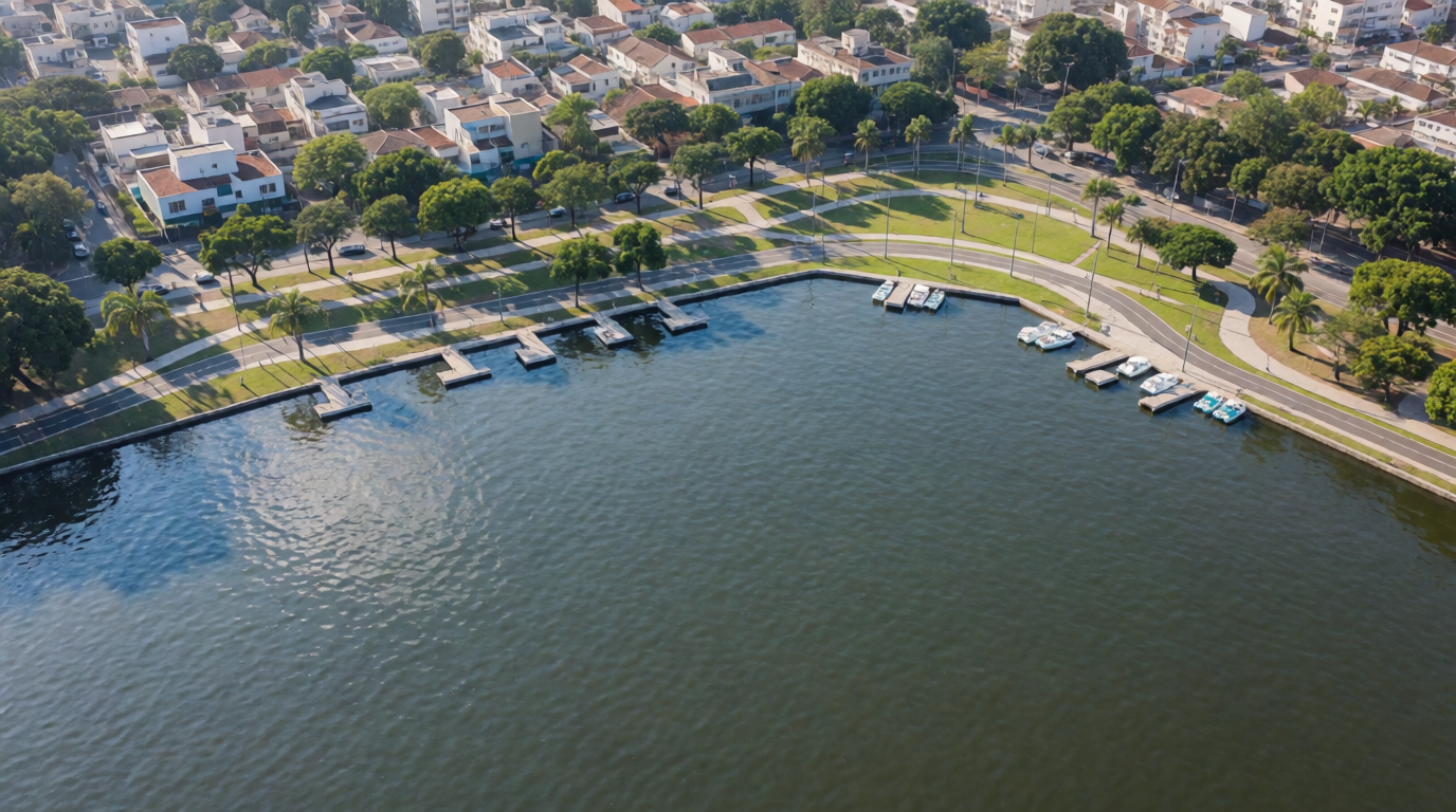 Vista aérea da Lagoa Rodrigo de Freitas com flats ao redor