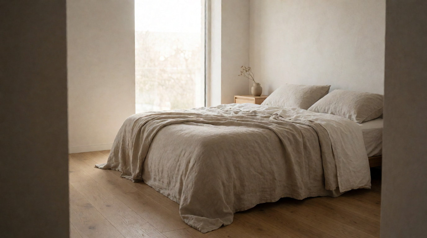 Decoração interna de flat moderno e aconchegante com cama arrumada