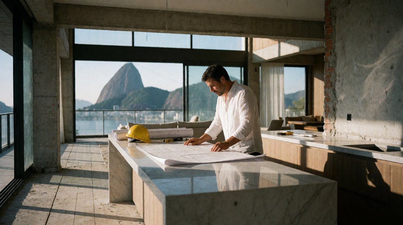 Obra de studio de alto padrão em construção no Rio de Janeiro