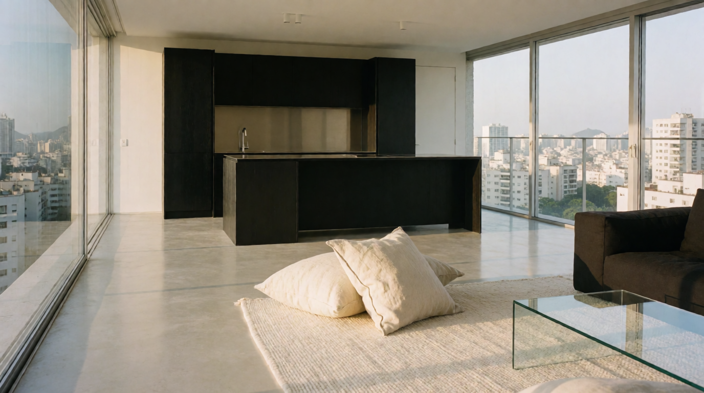 Interior de studio moderno com layout inteligente em construção