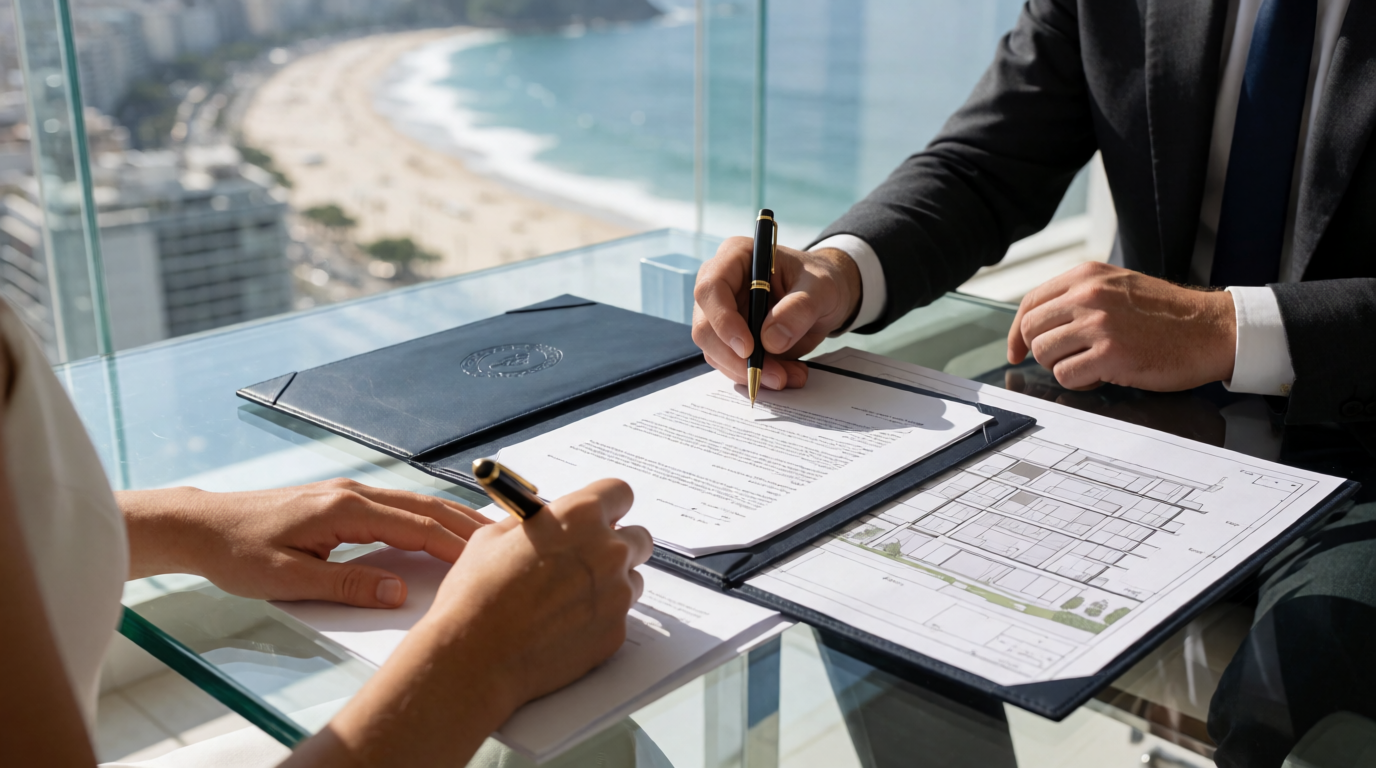 Assinatura de contrato de compra de imóvel na planta