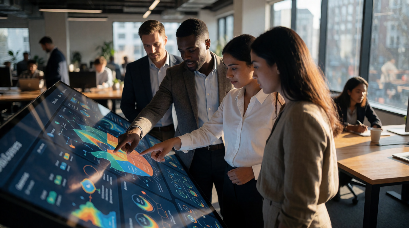 Equipe analisando dados de experiência do cliente