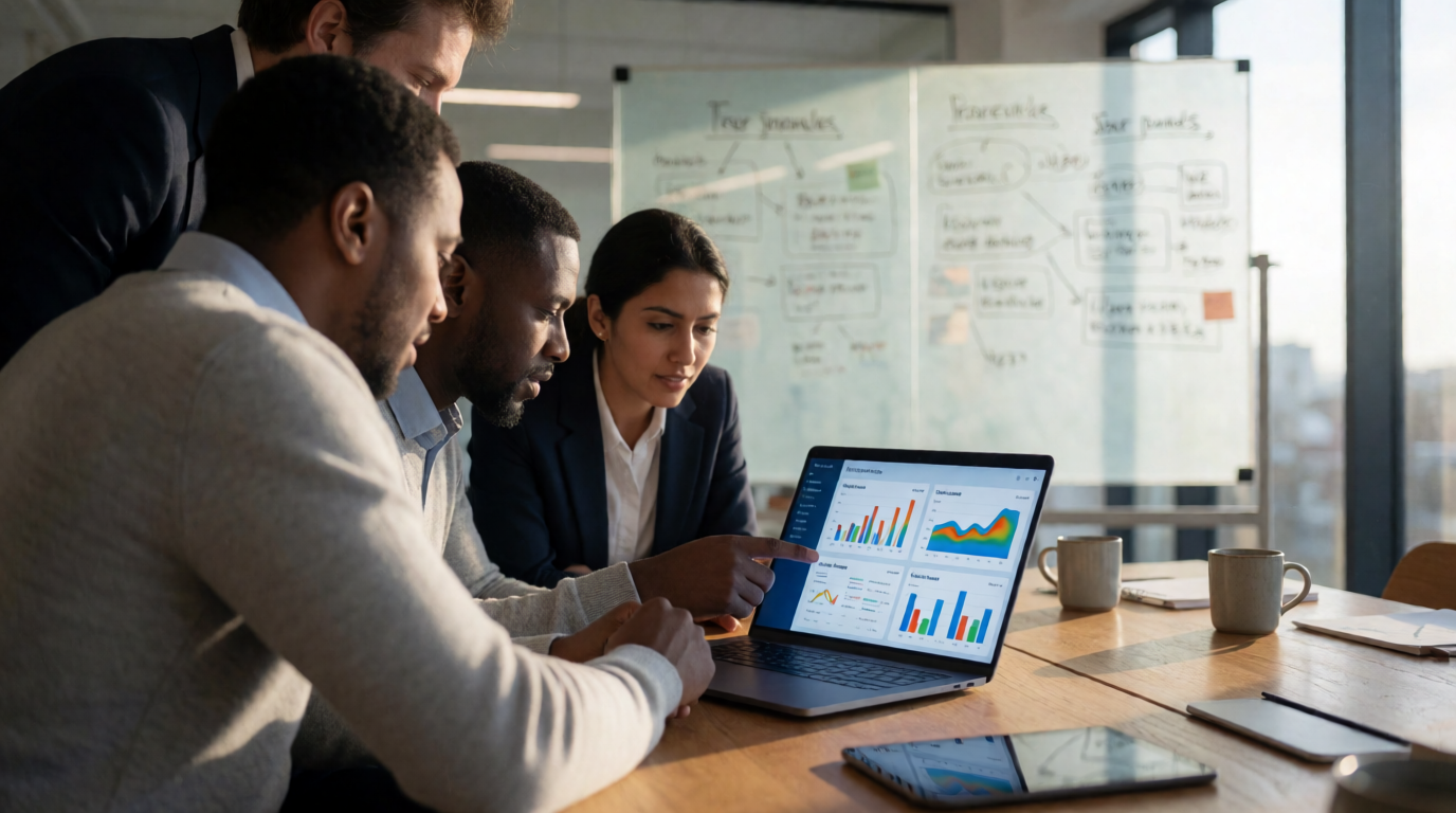Equipe analisando dados de experiência do cliente em tempo real