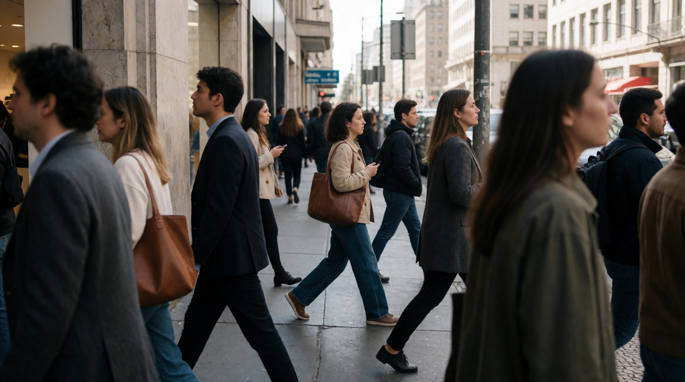Pessoas caminhando na rua de Franco da Rocha, demonstrando rotina financeira local