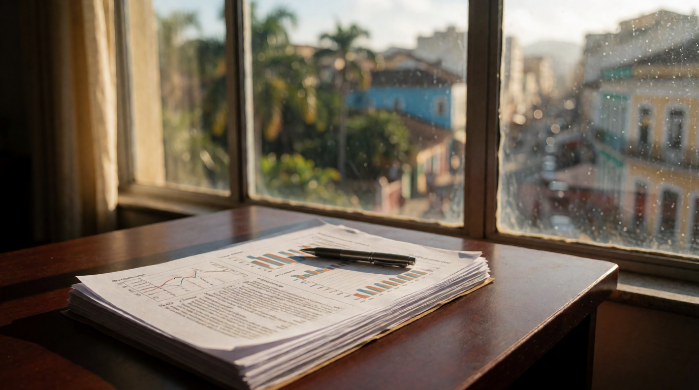 Documentos de análise de crédito em uma cidade brasileira