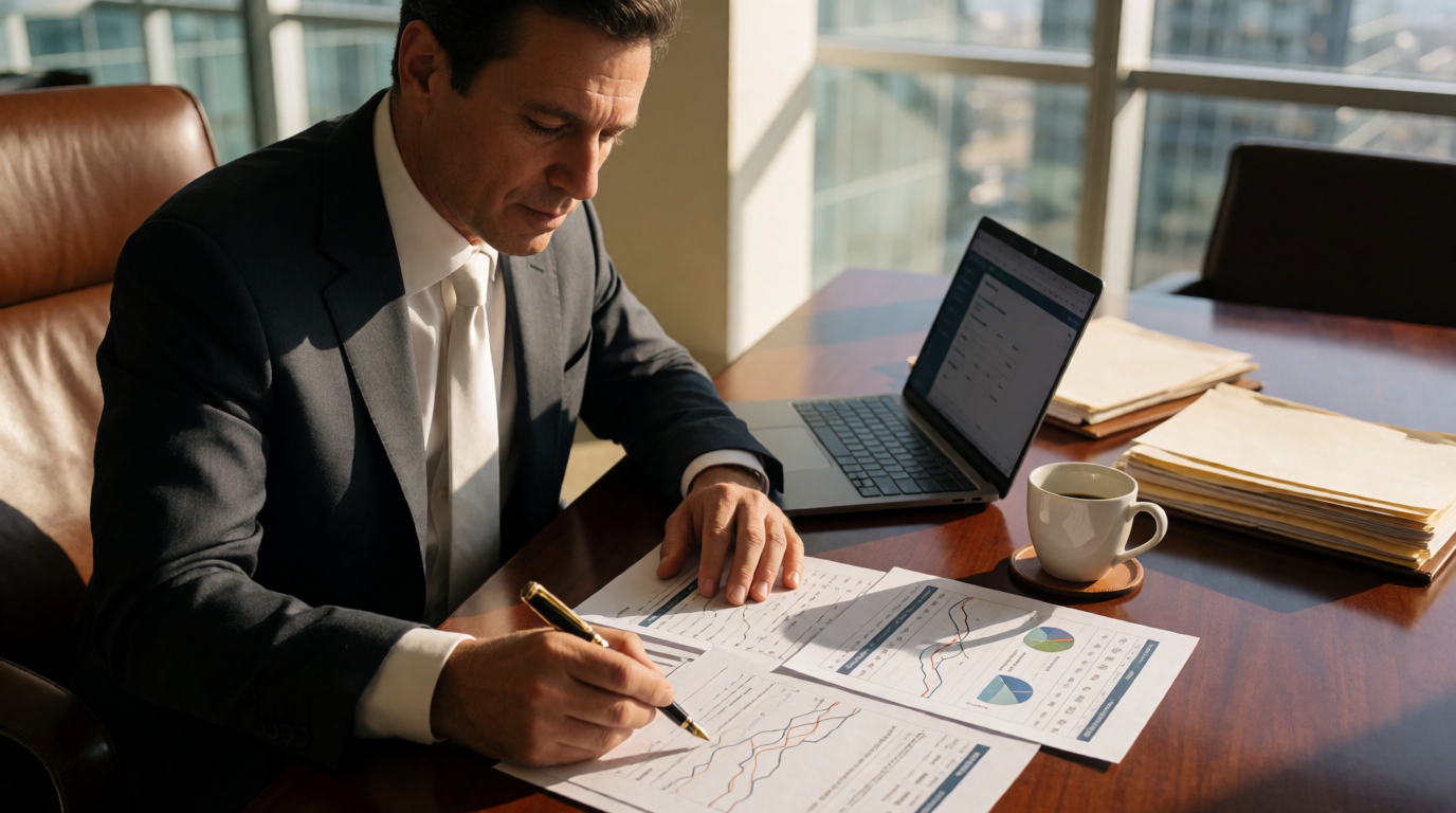 Homem de negócios analisando relatório de crédito