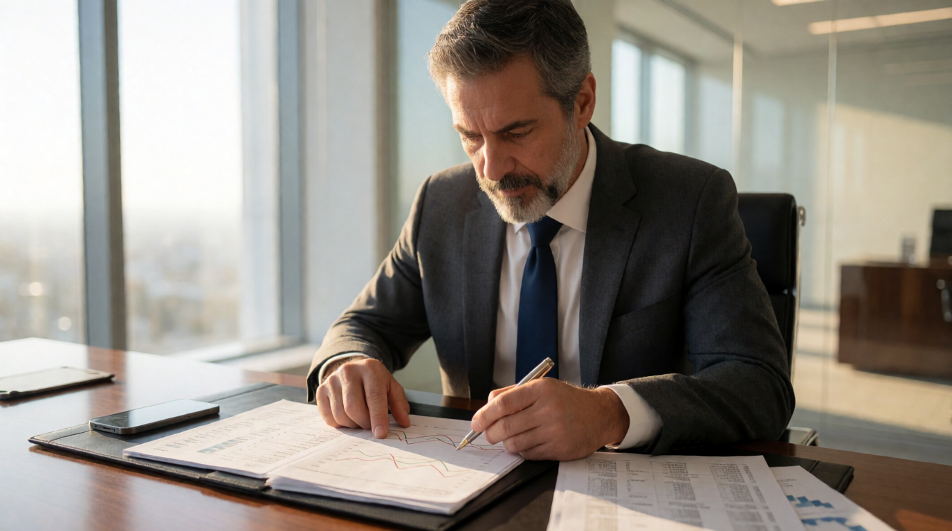 Empresário analisando relatório de crédito
