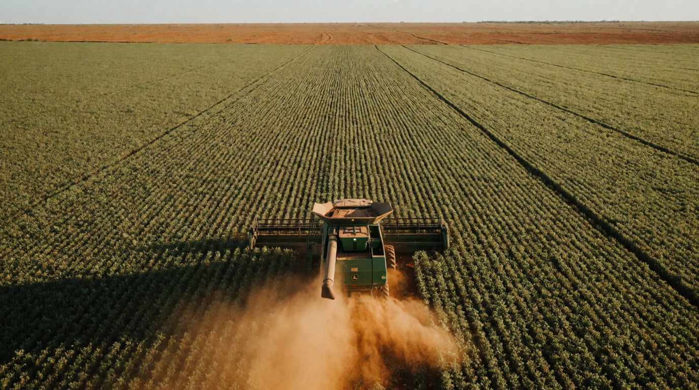 Plantação de soja sendo colhida no cerrado tocantinense