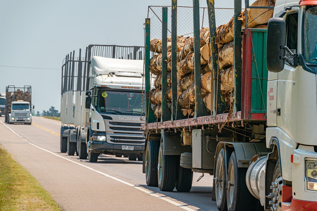 Caminhão transportando grãos por rodovia no Brasil