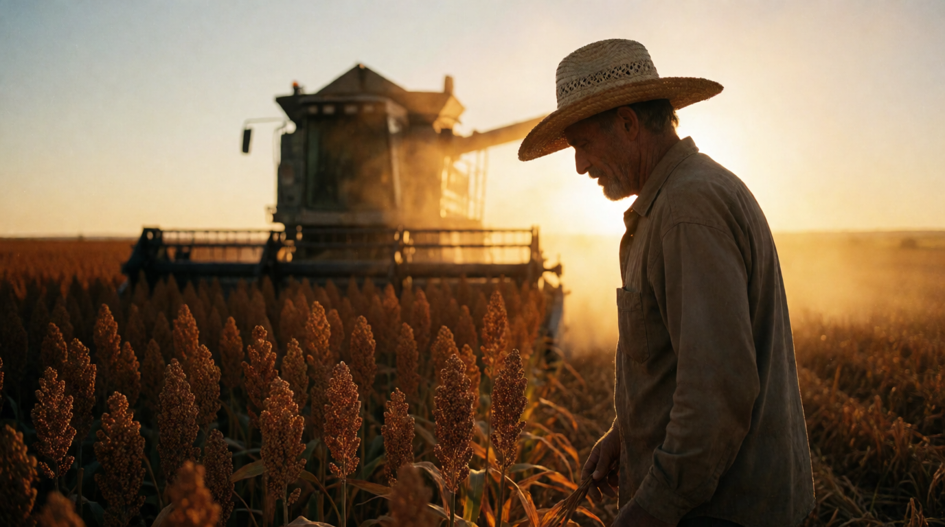 Plantação de sorgo sendo colhida em Mato Grosso do Sul