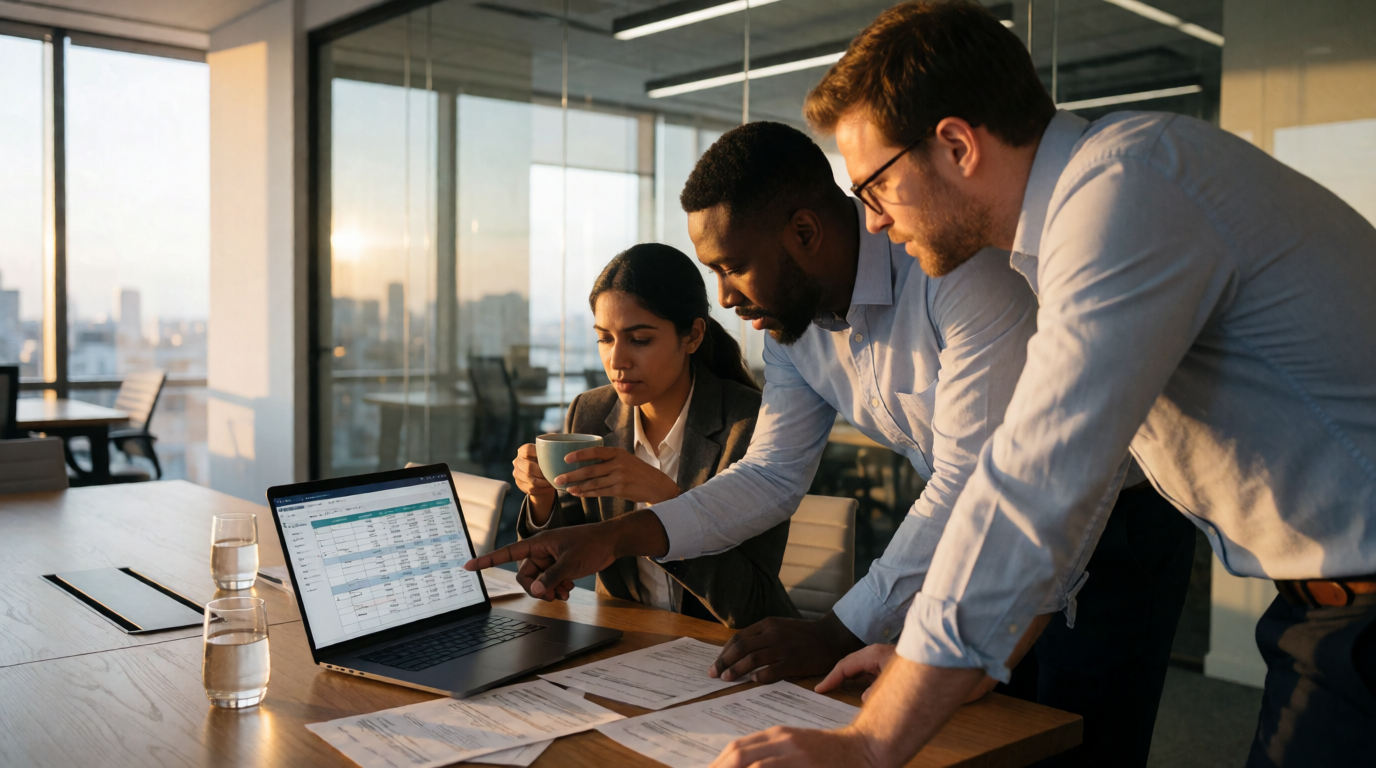 Equipe de compras analisando propostas de fornecedores