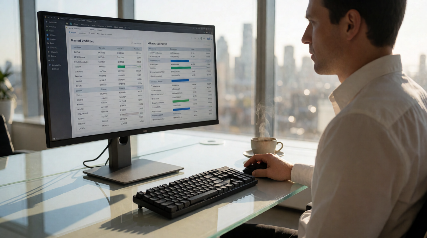 Comparativo de eficiência entre processos manuais e automação de IA