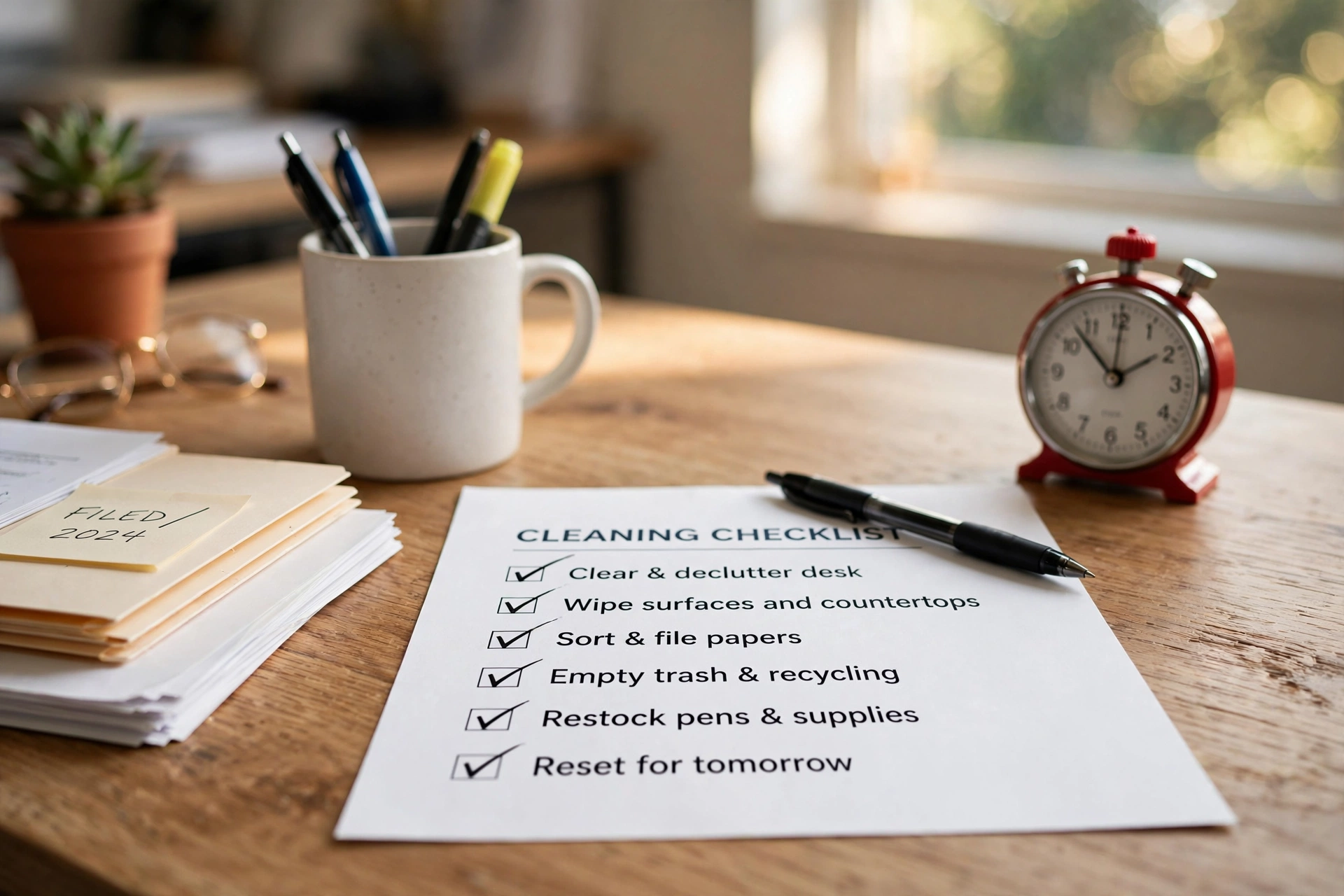 productivity timer desk workspace advantages cleaning checklist template