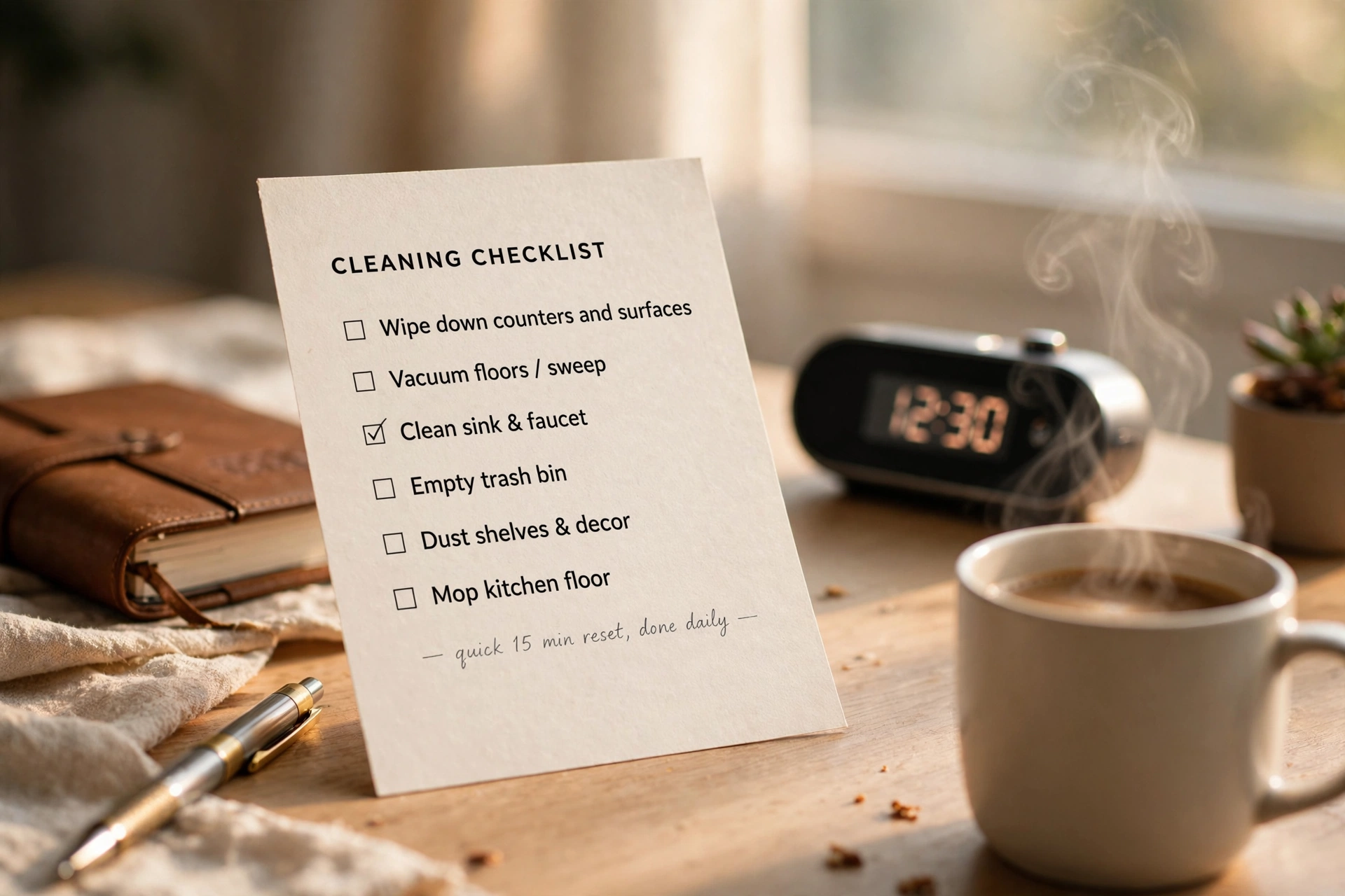 productivity timer desk workspace best time cleaning checklist