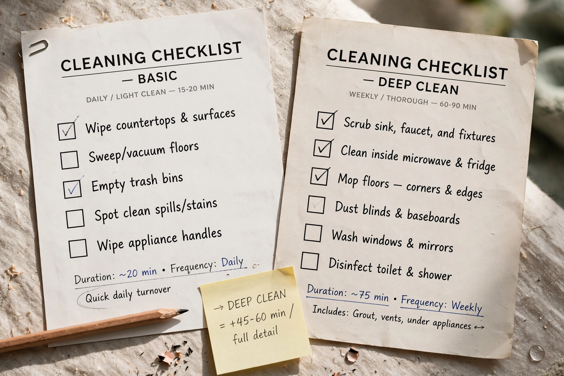productivity timer desk workspace cleaning checklist template comparison