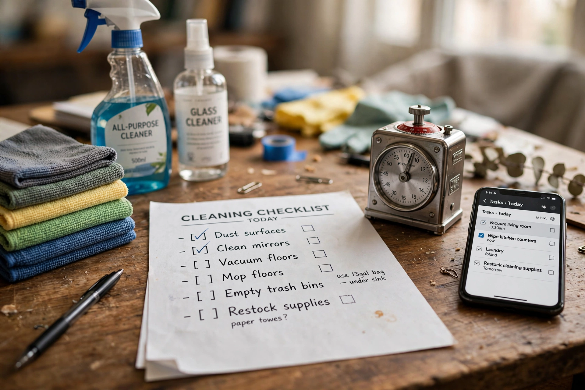 productivity timer desk workspace cleaning checklist template explained
