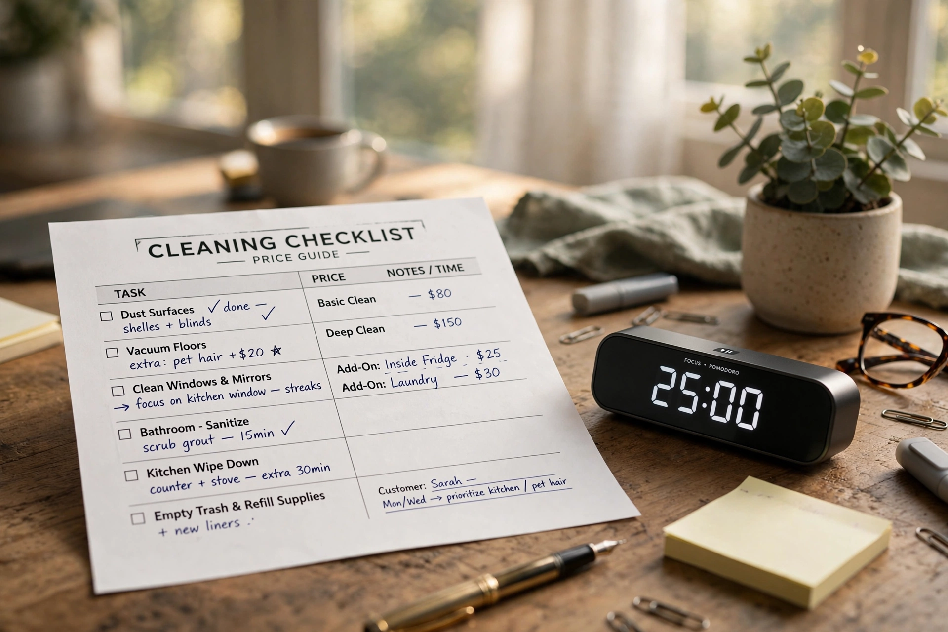 productivity timer desk workspace cleaning checklist template price