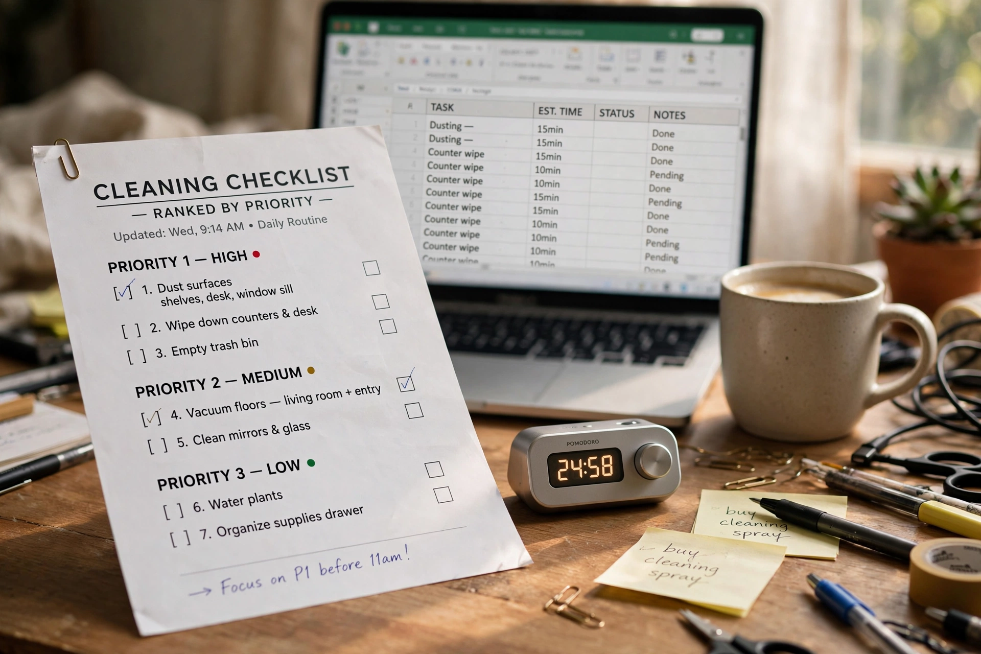 productivity timer desk workspace cleaning checklist template ranking