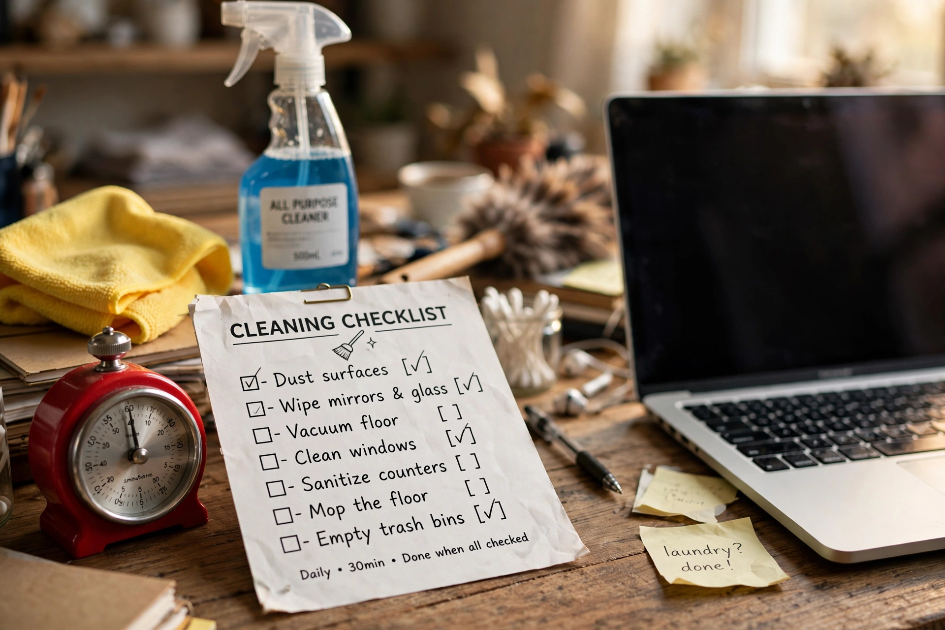 productivity timer desk workspace complete guide cleaning checklist