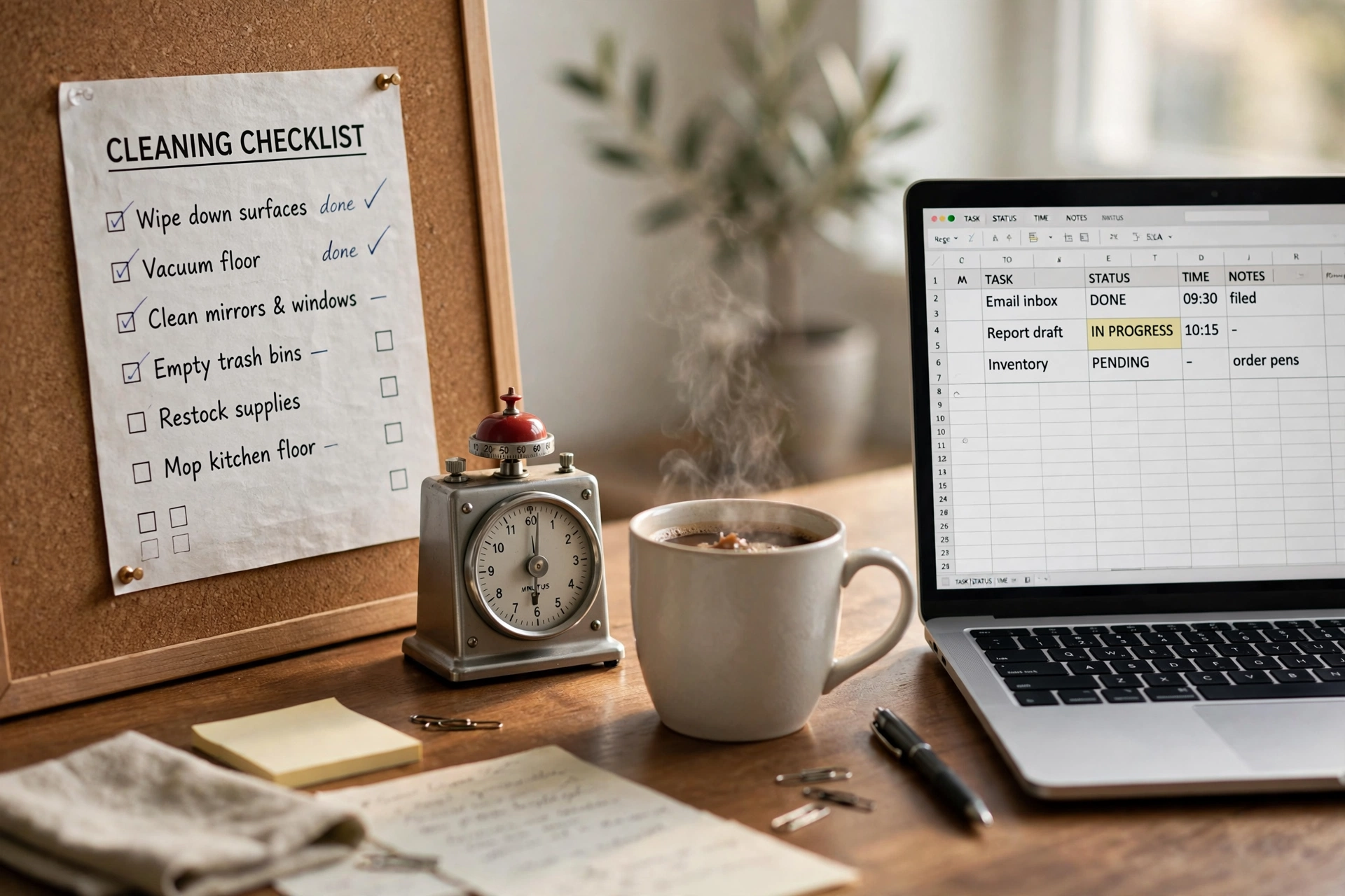productivity timer desk workspace cleaning checklist template works