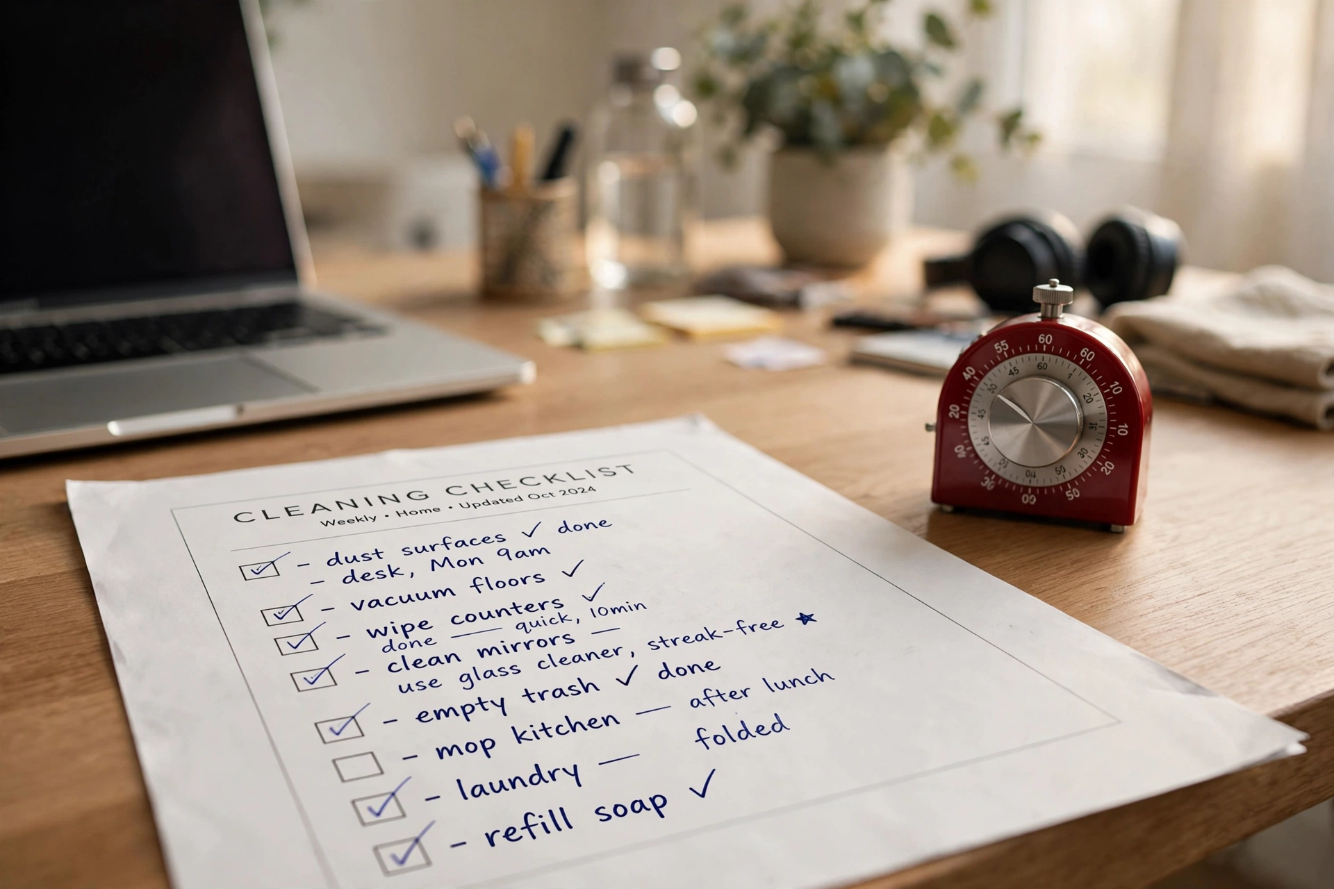 productivity timer desk workspace choose cleaning checklist template