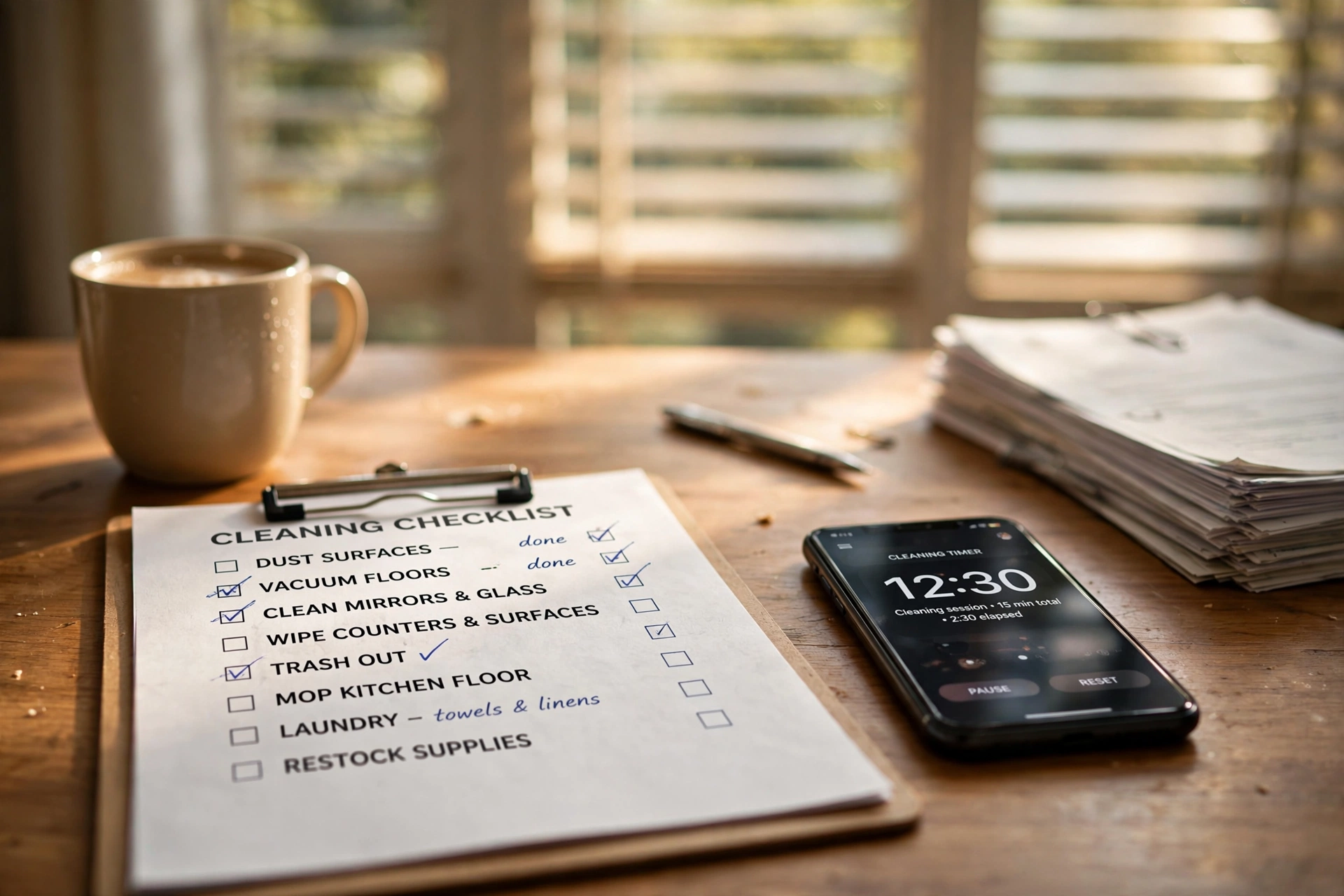 productivity timer desk workspace use cleaning checklist template