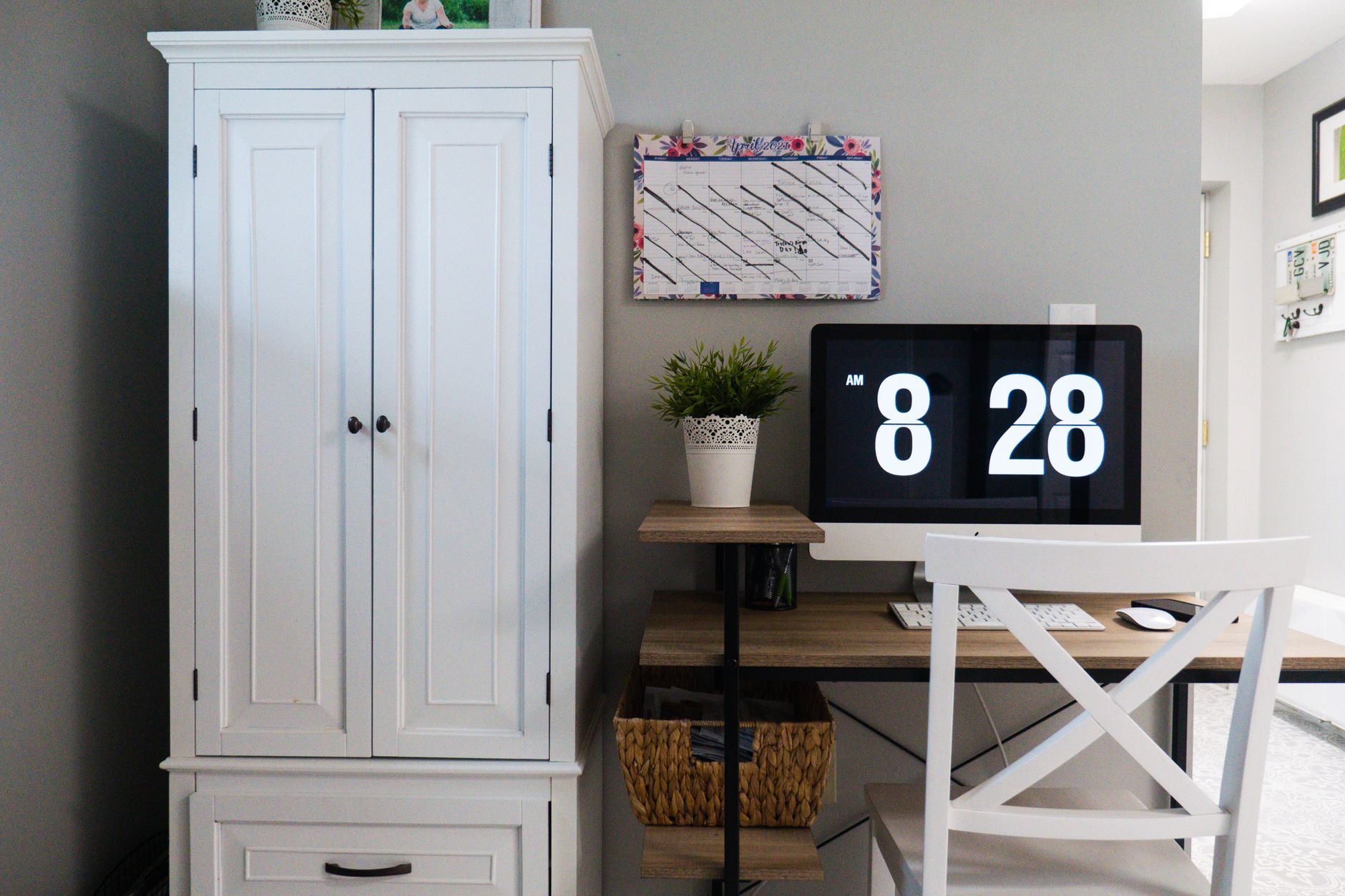 A sleek and organized home office with minimalist design and contemporary decor.