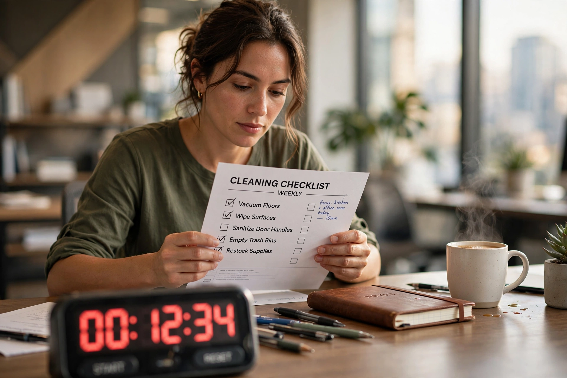 productivity timer desk workspace top cleaning checklist template