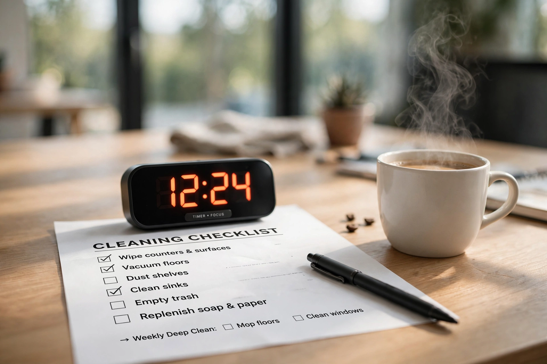 productivity timer desk workspace types cleaning checklist template