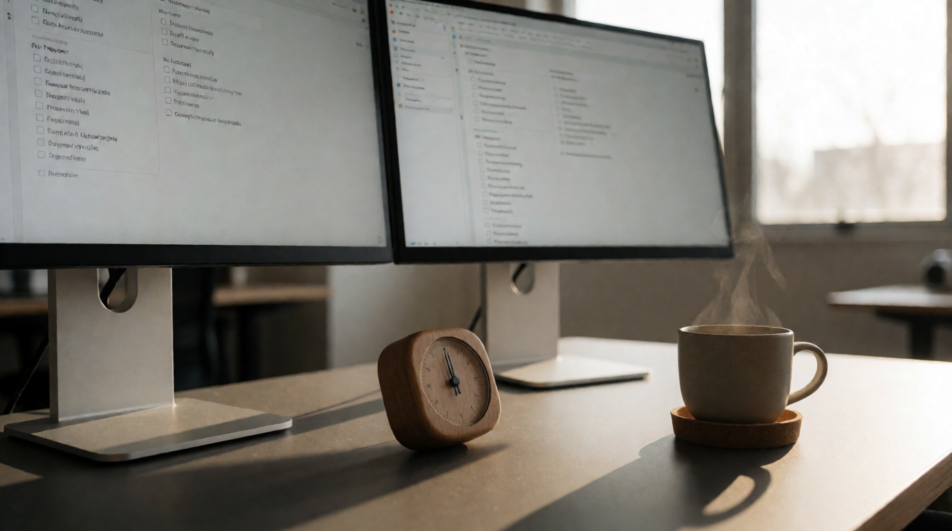 Professional organizing digital tasks on multiple screens