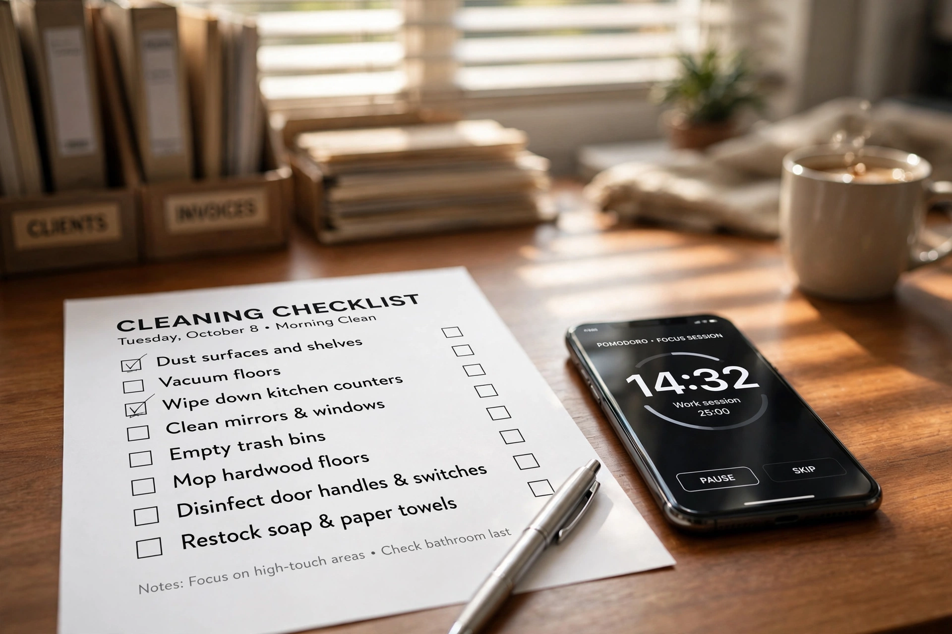 productivity timer desk workspace is cleaning checklist template