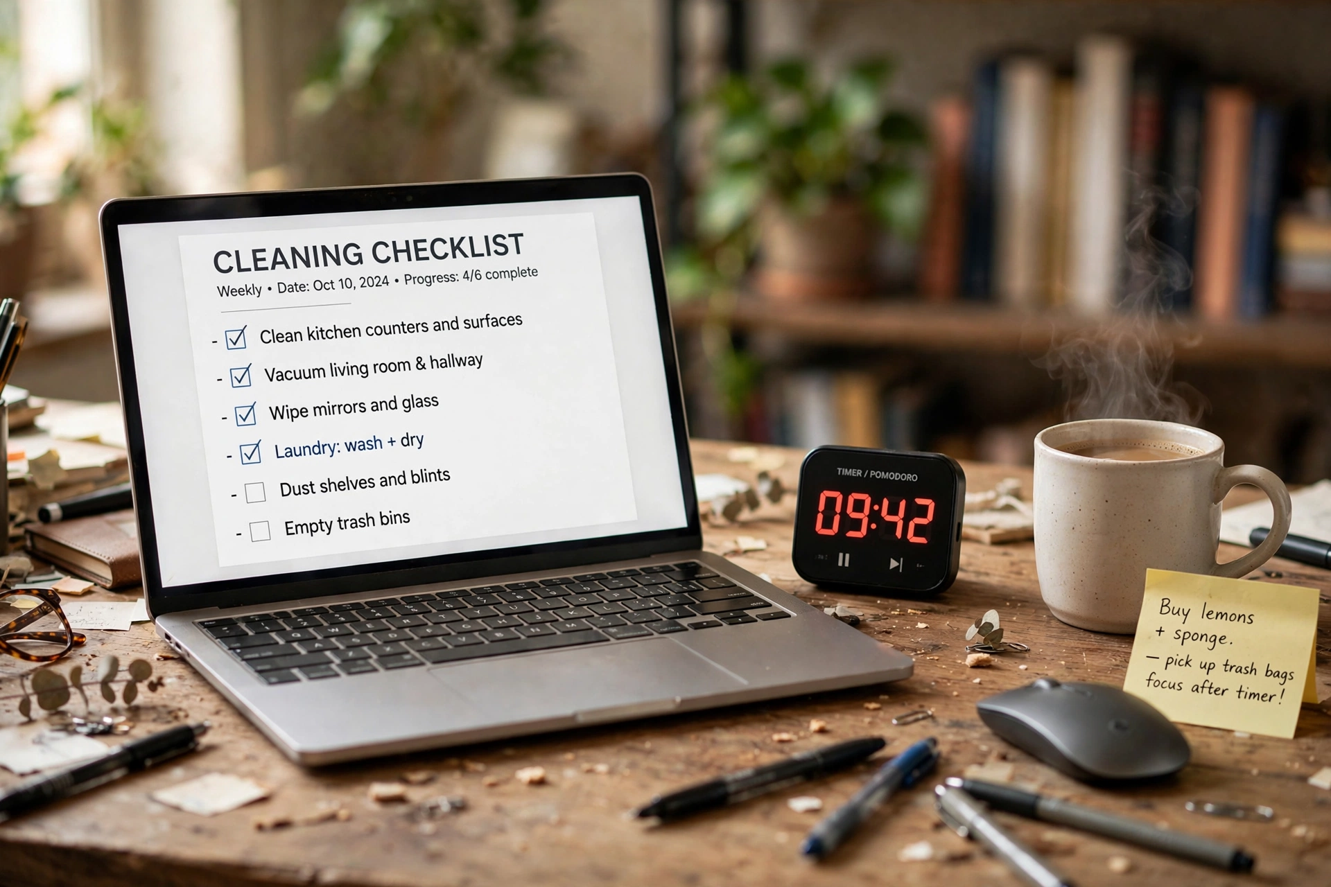 productivity timer desk workspace find cleaning checklist template