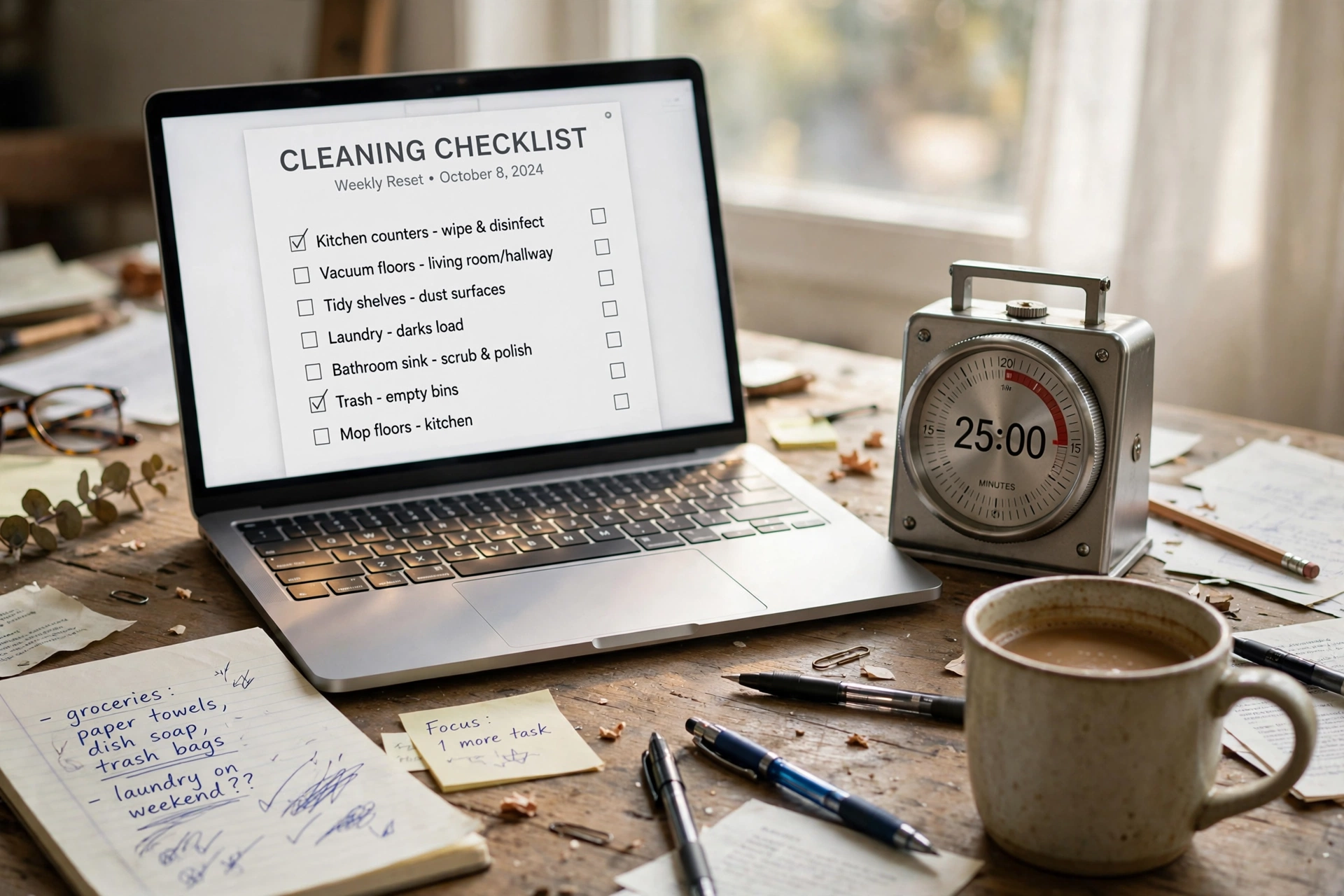 productivity timer desk workspace cleaning checklist template is