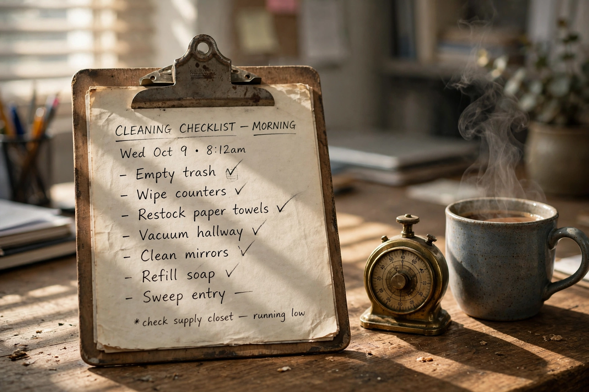 productivity timer desk workspace cleaning checklist template