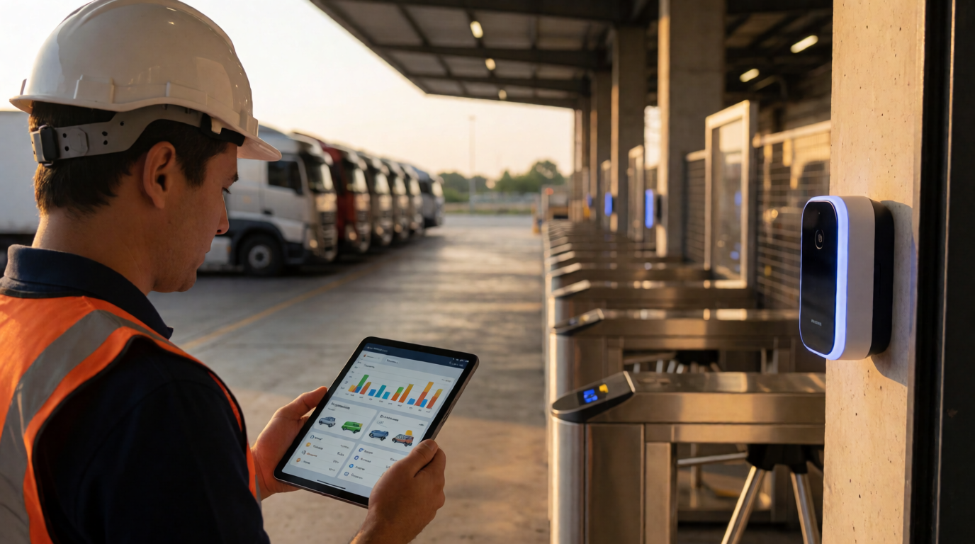 Frota de caminhões gerenciada por sistema de ponto eletrônico