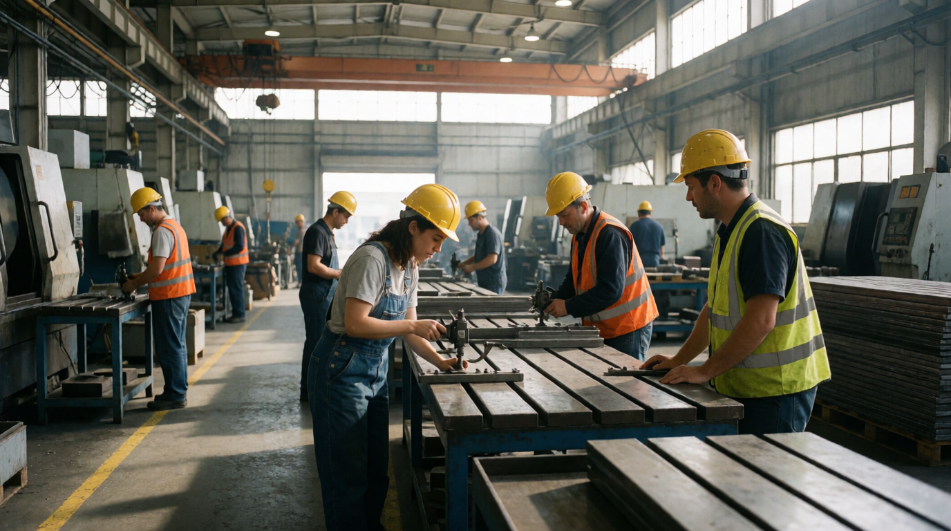 Trabalhadores terceirizados em chão de fábrica