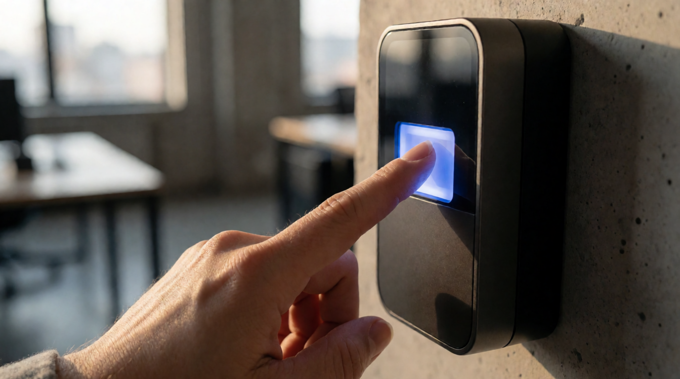 Funcionário registrando ponto com biometria em empresa em Contagem