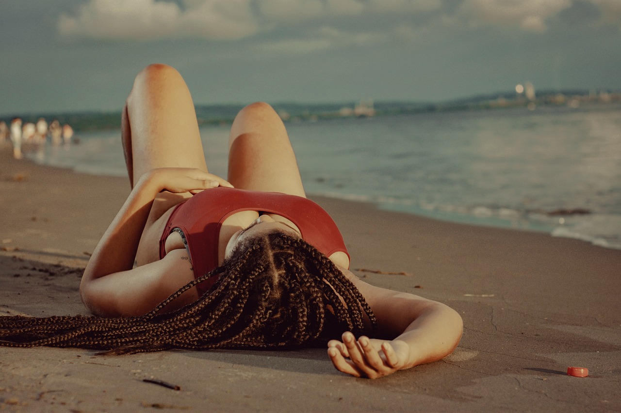 model, nature, plus-sized, black woman, female, black, african american, swimsuit, bathing suit, swimsuit model, black model, plus sized model, portrait, proud, body positivity, girl, beach, sand, seashore, modeling, pose, posing