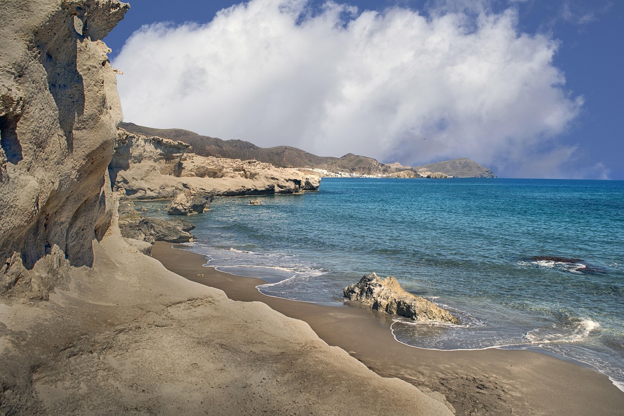 beach, waves, sea, costa, nature, calm down, clouds, rocks