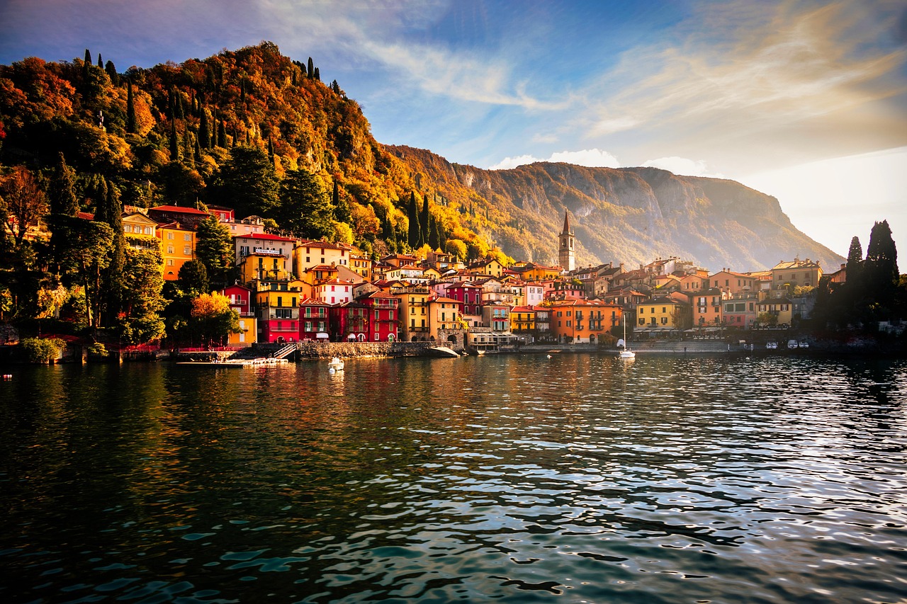 varenna, autumn, italy, nature, como, lake como, lake, mountain, village, scenery, sunrise