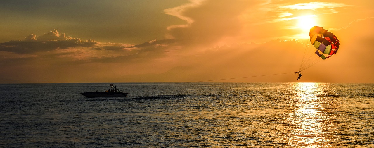 parasailing, sunset, dusk, para sailing, nature, landscape, sun