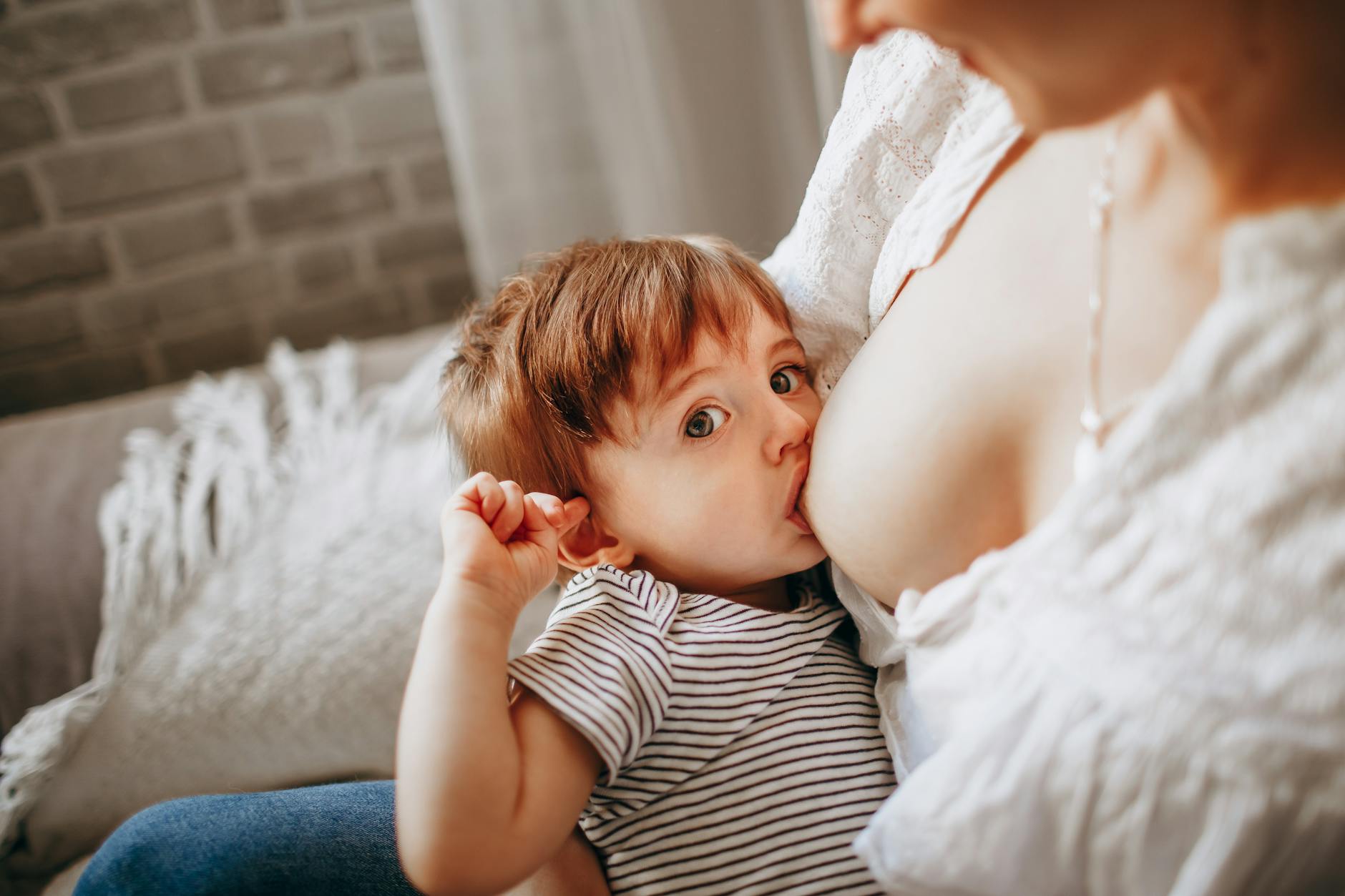 Mãe amamentando com seios grandes sutiã