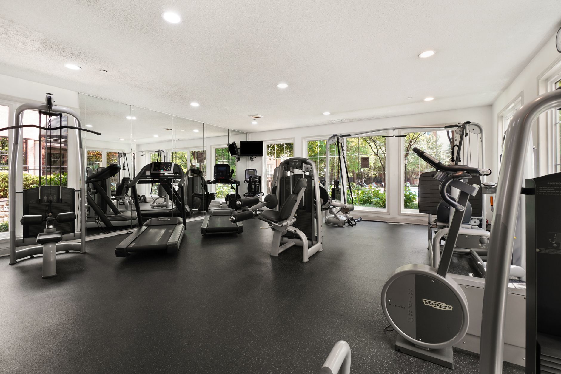 Spacious gym interior featuring modern cardio and strength equipment for a comprehensive workout.